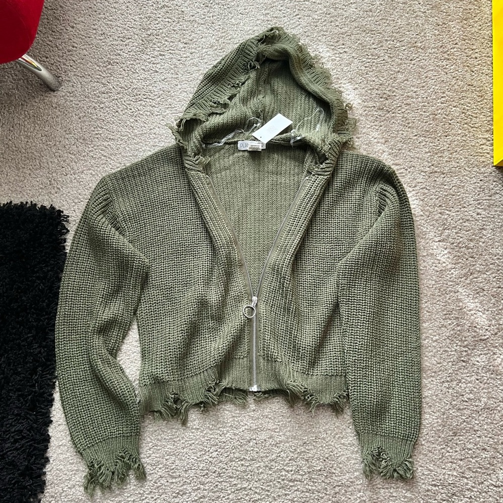 Brand new with tag women planet gold hooded sweater size M olive green color